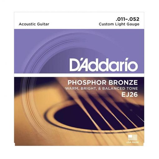 DAddario EJ26 Phosphor Bronze Acoustic Guitar Strings, Custom Light, 11-52-01