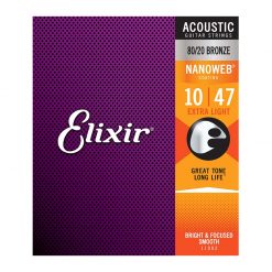 Elixir 11002 Nanoweb 80 20 Bronze Acoustic Guitar Strings 10-47-02