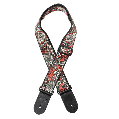 Stagg Woven Nylon Guitar Strap with Red Yellow Paisley Pattern 1-02