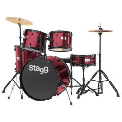 Stagg TIM122B WR Drum Set with Cymbals, Drum Throne & Sticks, Wine Red-01