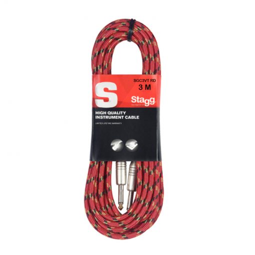 Stagg SGC3VT RD Vintage Tweed Style Instrument Cable, 3m-10ft-01