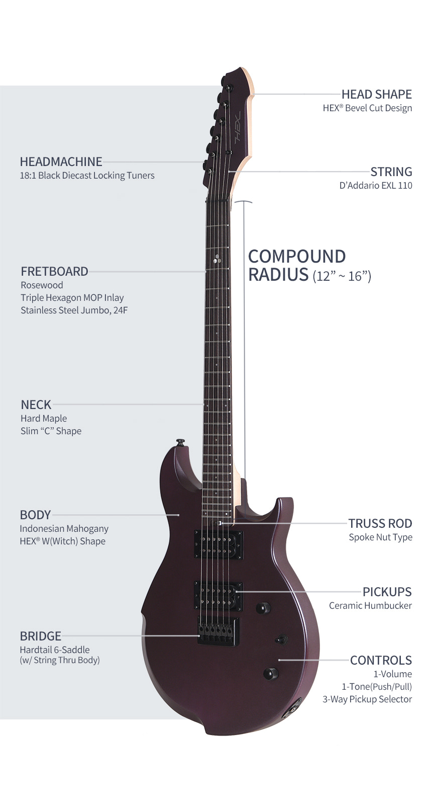 Hex Witch Series W300 S/MDP Electric Guitar with Deluxe Bag