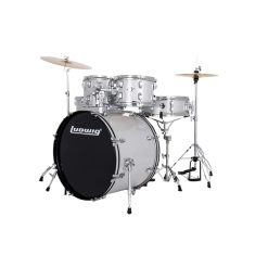 Ludwig LC19515 Accent Drive 5-Piece Drums Set wHardware+Throne+Cymbal, Silver Sparkle-01