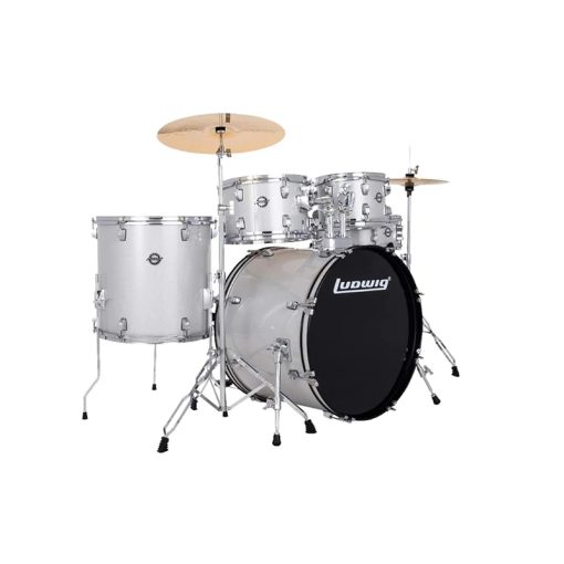 Ludwig LC19515 Accent Drive 5-Piece Drums Set wHardware+Throne+Cymbal, Silver Sparkle-02