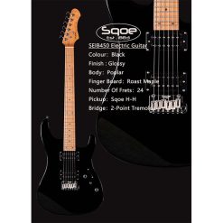 Sqoe SEIB450 Electric Guitar, Black-05