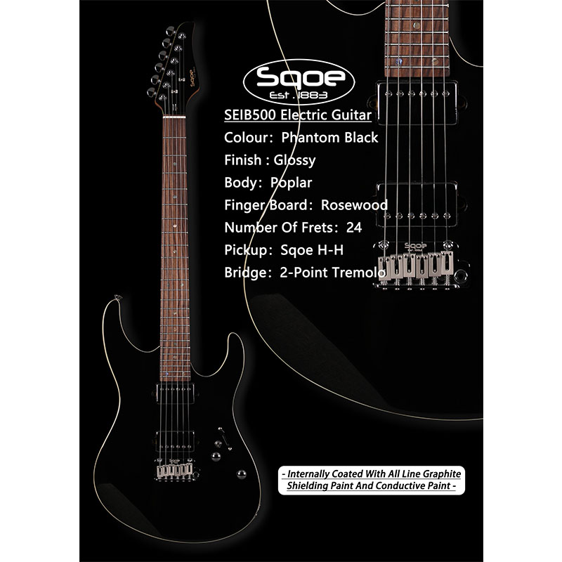 Sqoe SEIB500 Electric Guitar, Phantom Black-01 Sqoe SEIB500 Electric Guitar, Phantom Black-01