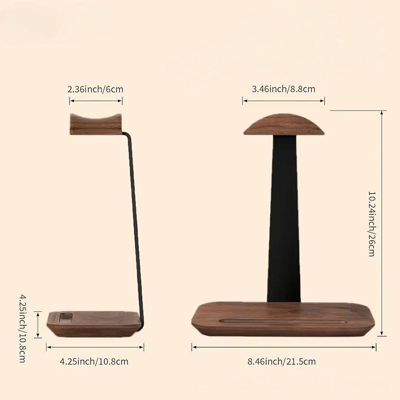 Wooden Desktop Headphone Stand with Storage Base-02 Wooden Desktop Headphone Stand with Storage Base-02
