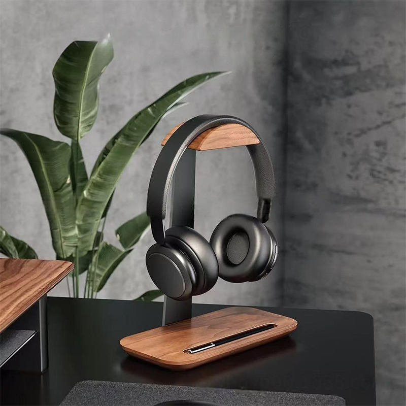 Wooden Desktop Headphone Stand with Storage Base-03 Wooden Desktop Headphone Stand with Storage Base-03