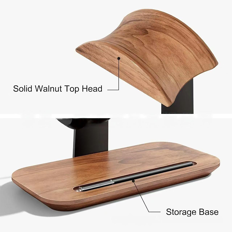 Wooden Desktop Headphone Stand with Storage Base-04 Wooden Desktop Headphone Stand with Storage Base-04